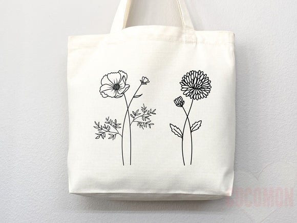 Personalized Birth Month Flower Tote Bag Gift Custom Floral Bag Custom Tote Shopper Aesthetic Bag Flower Gift for Her Custom Gift for Mom