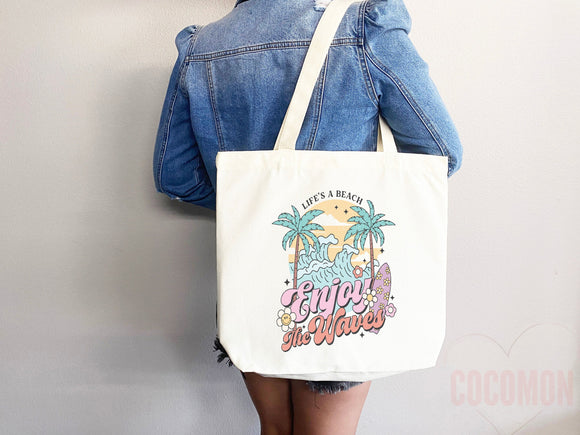 Beach Tote Bag Beach Bag Gift Bridesmaid Beach Summer Spring Tote Shopper Bag Eco Friendly Bag Reusable Grocery Tote Cute Tote School Bag