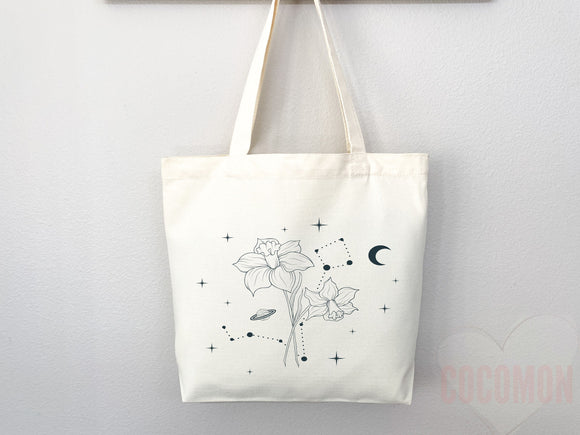 Custom Birth Flower Tote Bag Zodiac Gift Custom Zodiac Flower Bag Custom Tote Shopper Aesthetic Bag Flower Gift for Her Custom Gift for Mom
