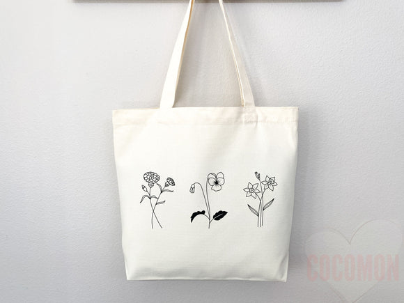 Personalized Birth Month Flower Tote Bag Gift Custom Floral Bag Custom Tote Shopper Aesthetic Bag Flower Gift for Her Custom Gift for Mom