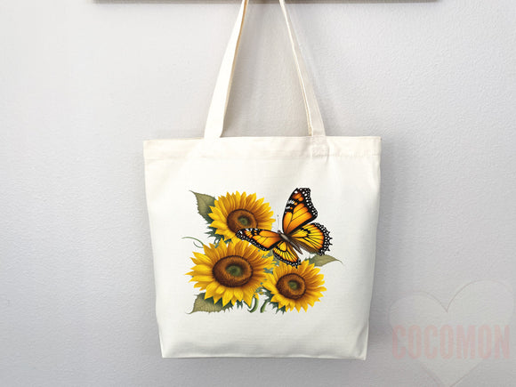 Sunflower Tote Bag, flower tote bag, tote bag canvas, eco friendly bag,aesthetic tote,butterfly bag, floral tote bag,plant lover, flower bag