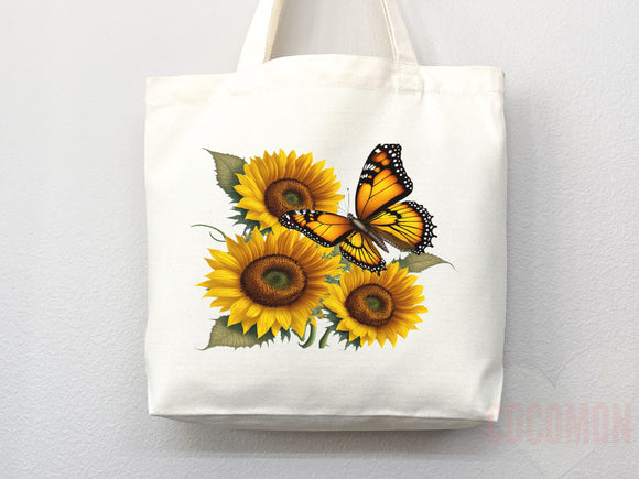 Sunflower Tote Bag, flower tote bag, tote bag canvas, eco friendly bag,aesthetic tote,butterfly bag, floral tote bag,plant lover, flower bag