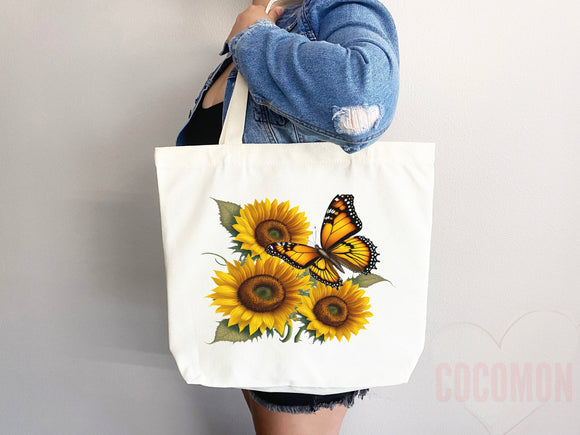 Sunflower Tote Bag, flower tote bag, tote bag canvas, eco friendly bag,aesthetic tote,butterfly bag, floral tote bag,plant lover, flower bag