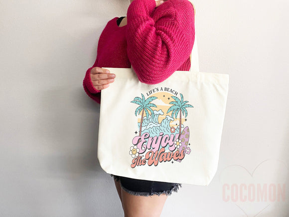 Beach Tote Bag Beach Bag Gift Bridesmaid Beach Summer Spring Tote Shopper Bag Eco Friendly Bag Reusable Grocery Tote Cute Tote School Bag