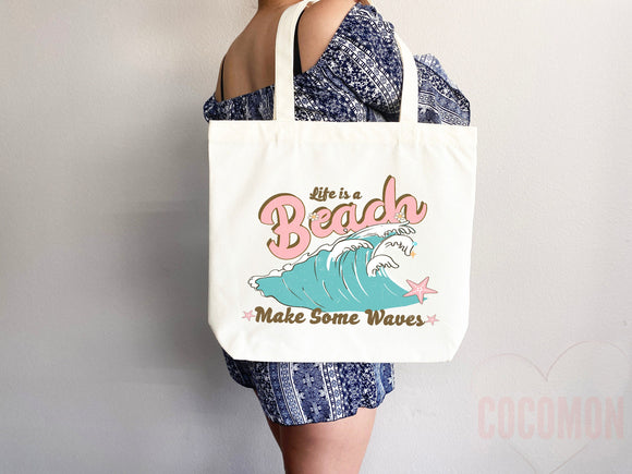 Beach Tote Bag Beach Bag Gift Bridesmaid Beach Summer Spring Tote Shopper Bag Eco Friendly Bag Reusable Grocery Tote Cute Tote School Bag