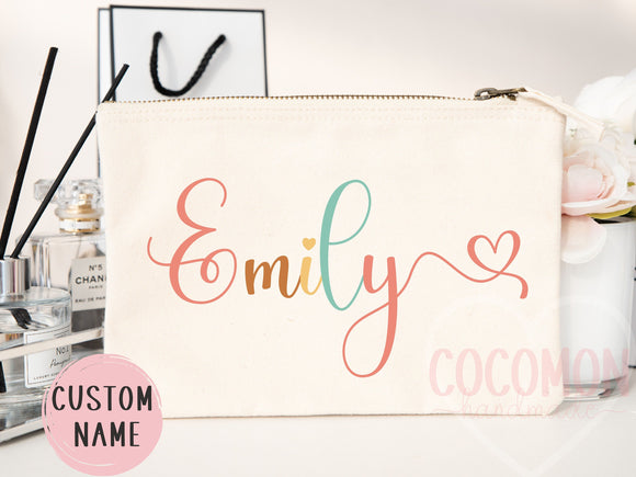Personalized Cosmetic Pouch Custom Makeup Bag Gift Custom Make Up Pouch Women Teen Birthday Gift Monogram Cosmetic Bag Bridesmaid Gift Idea