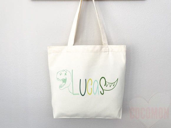 Personalized Name Tote Bag Dinosaur Gift Custom Name Tote Bag Custom Tote Shopper Customized Name Back to school Kid Bag School Bag For Kids
