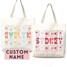 Floral Name Tote Bag — Personalized Gift (025)