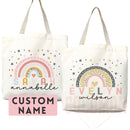 Personalized Name Tote Bag Rainbow School Tote Gift Custom Name Tote Bag Library Teacher Bag Customized Name Gift For Her Kids School Bag
