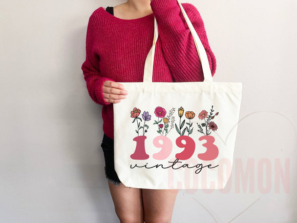 Customized Birth Year Tote Bag Floral Bag Personalized Birthday Gift Bag Custom Name Tote Bag Gift Tote Shopper Women Bag 40th Birthday
