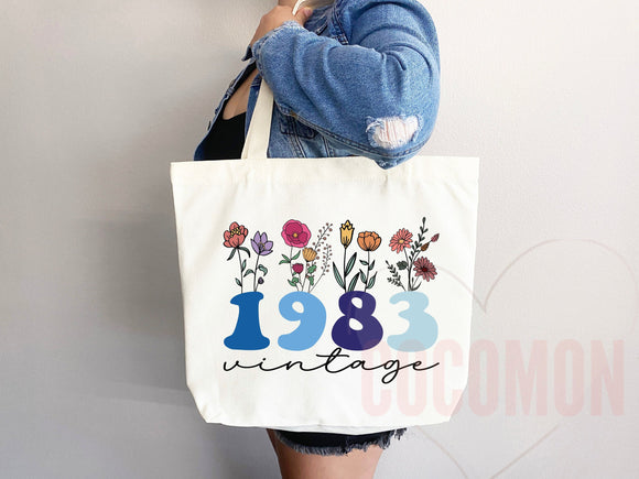 Customized Birth Year Tote Bag Floral Bag Personalized Birthday Gift Bag Custom Name Tote Bag Gift Tote Shopper Women Bag 40th Birthday