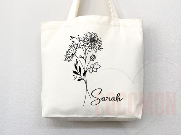 Personalized Custom Name Tote Bag Maid of Honor Bridesmaid Proposal Gift Bridal Shower Gift Custom Flower Gift for Her Wedding Bridesmaid