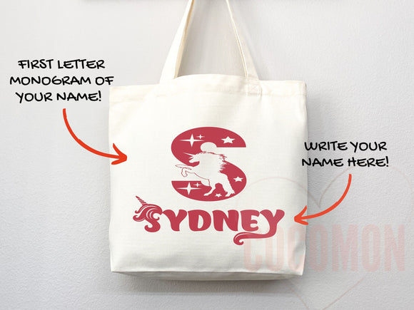 Personalized Name Tote Bag Unicorn Gift Custom Name Tote Bag Custom Tote Shopper Customized Name Gift For Her Kids Bag School Bag For Kids