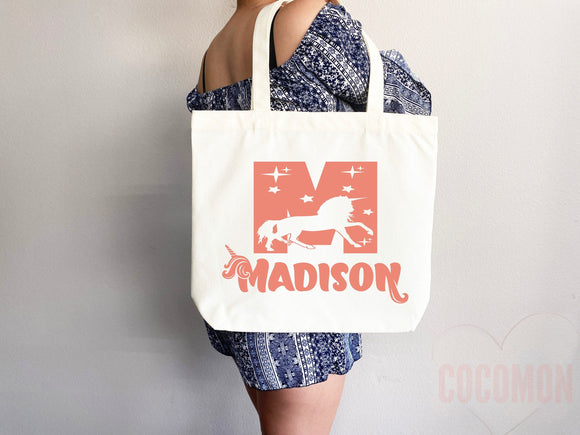 Personalized Name Tote Bag Unicorn Gift Custom Name Tote Bag Custom Tote Shopper Customized Name Gift For Her Kids Bag School Bag For Kids