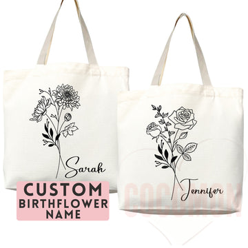 Personalized Custom Name Tote Bag Maid of Honor Bridesmaid Proposal Gift Bridal Shower Gift Custom Flower Gift for Her Wedding Bridesmaid