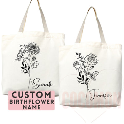 Personalized Custom Name Tote Bag Maid of Honor Bridesmaid Proposal Gift Bridal Shower Gift Custom Flower Gift for Her Wedding Bridesmaid