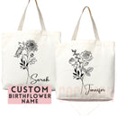 Personalized Birth Month Flower Custom Name Tote Bag Gift Custom Floral Bag Tote Shopper Aesthetic Bag Flower Gift for Her Bridal Bridesmaid