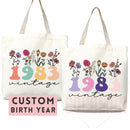 Customized Birth Year Tote Bag Floral Bag Personalized Birthday Gift Bag Custom Name Tote Bag Gift Tote Shopper Women Bag 40th Birthday