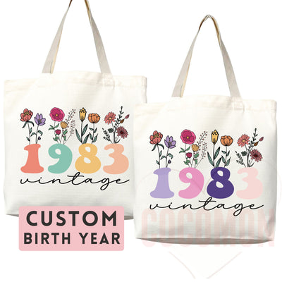 Customized Birth Year Tote Bag Floral Bag Personalized Birthday Gift Bag Custom Name Tote Bag Gift Tote Shopper Women Bag 40th Birthday