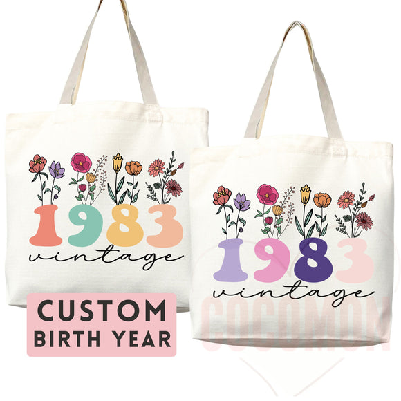 Customized Birth Year Tote Bag Floral Bag Personalized Birthday Gift Bag Custom Name Tote Bag Gift Tote Shopper Women Bag 40th Birthday