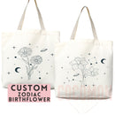 Custom Birth Flower Tote Bag Zodiac Gift Custom Zodiac Flower Bag Custom Tote Shopper Aesthetic Bag Flower Gift for Her Custom Gift for Mom