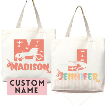 Personalized Name Tote Bag Unicorn Gift Custom Name Tote Bag Custom Tote Shopper Customized Name Gift For Her Kids Bag School Bag For Kids