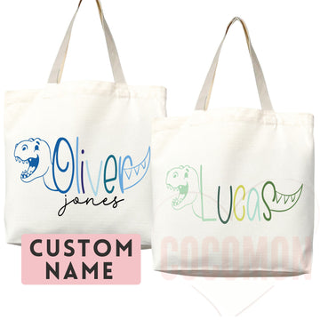 Personalized Name Tote Bag Dinosaur Gift Custom Name Tote Bag Custom Tote Shopper Customized Name Back to school Kid Bag School Bag For Kids