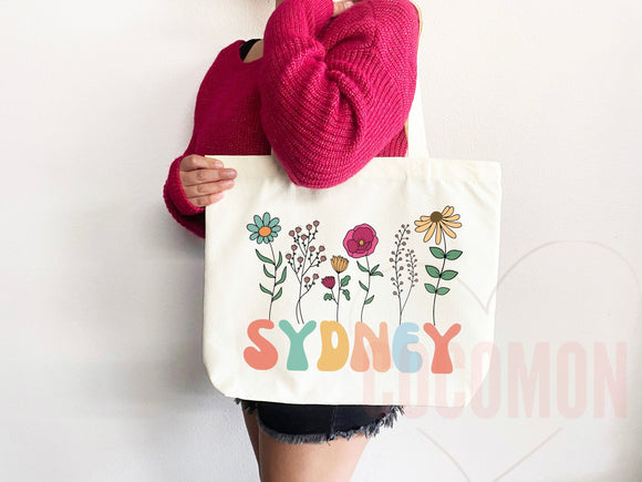 Customized Name Tote Bag Floral Tote Bag Personalized Name Bag Custom Name Tote Bag Custom Gift Bridesmaids Bag Gift Tote Shopper Women Bag