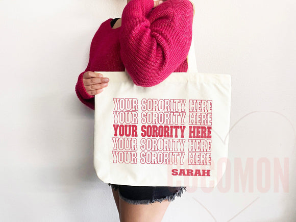 Custom Sorority Tote Bag Gift Rush Initiation Bid Day Big Little Gift Custom Name Sorority Gift College Tote Bag Personalized Gift For Her