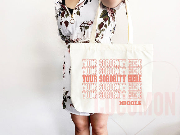 Custom Sorority Tote Bag Gift Rush Initiation Bid Day Big Little Gift Custom Name Sorority Gift College Tote Bag Personalized Gift For Her