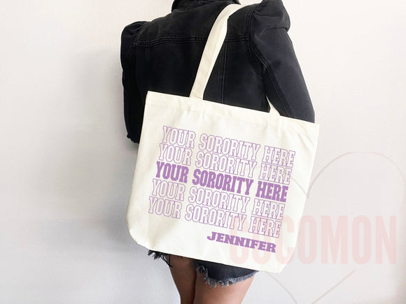 Custom Sorority Tote Bag Gift Rush Initiation Bid Day Big Little Gift Custom Name Sorority Gift College Tote Bag Personalized Gift For Her