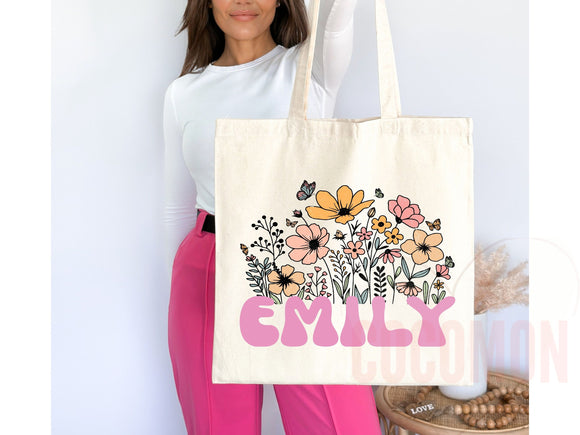 Customized Name Tote Bag Floral Tote Bag Personalized Name Bag Custom Name Tote Bag Custom Gift Bridesmaids Bag Gift Tote Shopper Women Bag