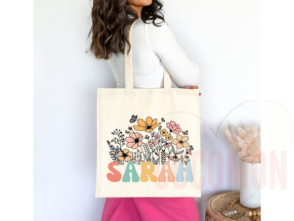 Customized Name Tote Bag Floral Tote Bag Personalized Name Bag Custom Name Tote Bag Custom Gift Bridesmaids Bag Gift Tote Shopper Women Bag
