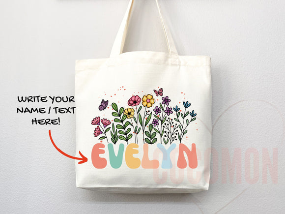 Customized Name Tote Bag Floral Tote Bag Personalized Name Bag Custom Name Tote Bag Custom Gift Bridesmaids Bag Gift Tote Shopper Women Bag