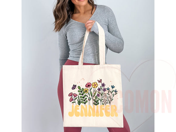 Customized Name Tote Bag Floral Tote Bag Personalized Name Bag Custom Name Tote Bag Custom Gift Bridesmaids Bag Gift Tote Shopper Women Bag