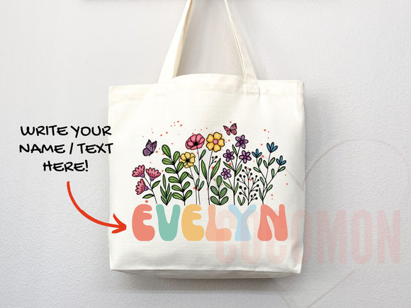 Customized Name Tote Bag Floral Tote Bag Personalized Name Bag Custom Name Tote Bag Custom Gift Bridesmaids Bag Gift Tote Shopper Women Bag