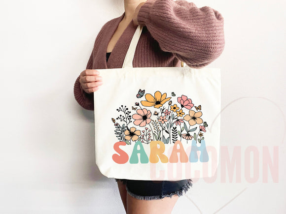 Customized Name Tote Bag Floral Tote Bag Personalized Name Bag Custom Name Tote Bag Custom Gift Bridesmaids Bag Gift Tote Shopper Women Bag