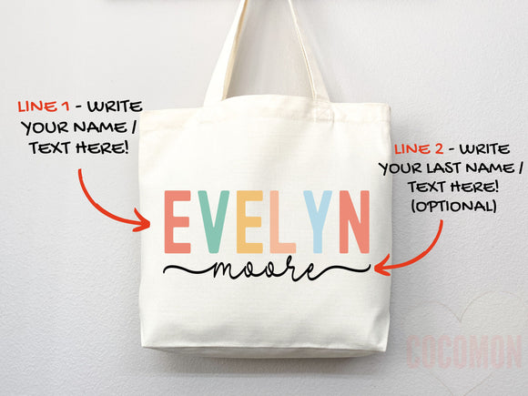 Personalized Name Tote Bag Custom Name Tote Bag Custom Tote Shopper Womens Bag Customized Name Gift For Her Kids Bag School Bag For Kids