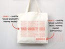 Custom Sorority Tote Bag Gift Rush Initiation Bid Day Big Little Gift Custom Name Sorority Gift College Tote Bag Personalized Gift For Her