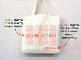 Custom Sorority Tote Bag Gift Rush Initiation Bid Day Big Little Gift Custom Name Sorority Gift College Tote Bag Personalized Gift For Her