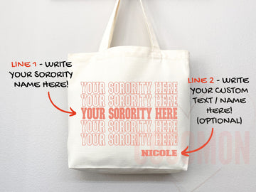 Custom Sorority Tote Bag Gift Rush Initiation Bid Day Big Little Gift Custom Name Sorority Gift College Tote Bag Personalized Gift For Her