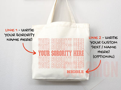 Custom Sorority Tote Bag Gift Rush Initiation Bid Day Big Little Gift Custom Name Sorority Gift College Tote Bag Personalized Gift For Her