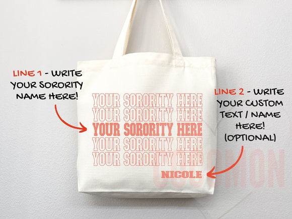 Custom Sorority Tote Bag Gift Rush Initiation Bid Day Big Little Gift Custom Name Sorority Gift College Tote Bag Personalized Gift For Her