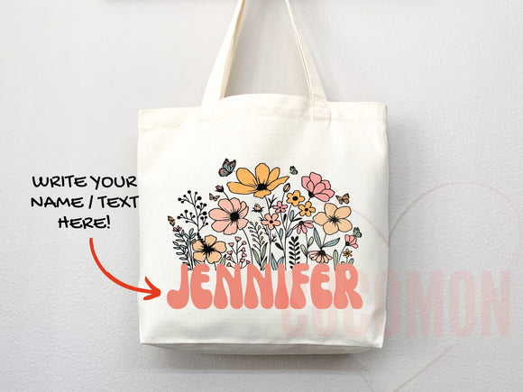 Customized Name Tote Bag Floral Tote Bag Personalized Name Bag Custom Name Tote Bag Custom Gift Bridesmaids Bag Gift Tote Shopper Women Bag