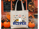 Personalized Halloween Tote Bag Custom Name Canvas Tote Bag Trick or Treat Halloween Gift Bag Goodie Bag Spooky Halloween Party Favor Gift