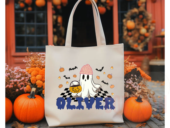 Personalized Halloween Tote Bag Custom Name Canvas Tote Bag Trick or Treat Halloween Gift Bag Goodie Bag Spooky Halloween Party Favor Gift