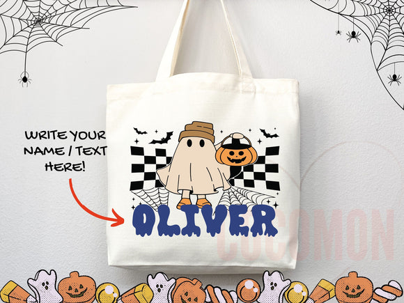 Personalized Halloween Tote Bag Custom Name Canvas Tote Bag Trick or Treat Halloween Gift Bag Goodie Bag Spooky Halloween Party Favor Gift