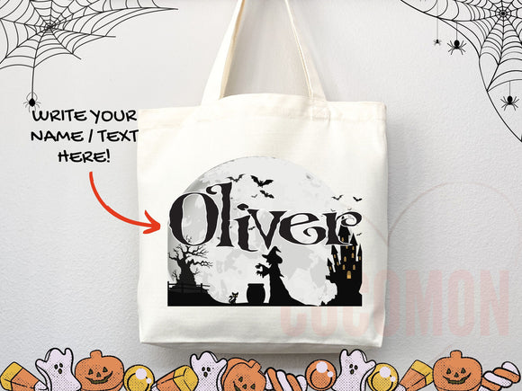 Personalized Halloween Tote Bag Custom Name Canvas Tote Bag Trick or Treat Halloween Gift Bag Goodie Bag Spooky Halloween Party Favor Gift