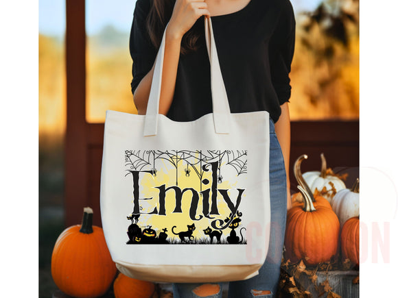Personalized Halloween Tote Bag Custom Name Canvas Tote Bag Trick or Treat Halloween Gift Bag Goodie Bag Spooky Halloween Party Favor Gift