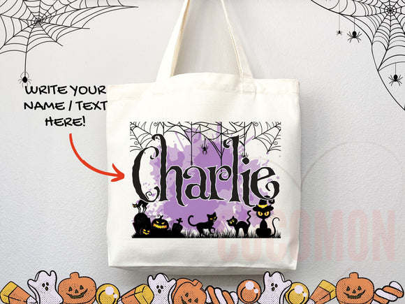 Personalized Halloween Tote Bag Custom Name Canvas Tote Bag Trick or Treat Halloween Gift Bag Goodie Bag Spooky Halloween Party Favor Gift